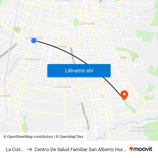 La Cisterna to Centro De Salud Familiar San Alberto Hurtado (Cesfam) map