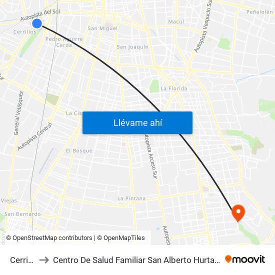 Cerrillos to Centro De Salud Familiar San Alberto Hurtado (Cesfam) map