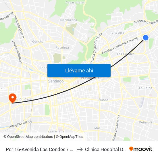 Pc116-Avenida Las Condes / Esq. G. Fuenzalida to Clínica Hospital Del Profesor map