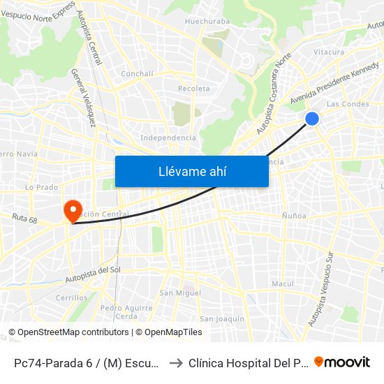 Pc74-Parada 6 / (M) Escuela Militar to Clínica Hospital Del Profesor map