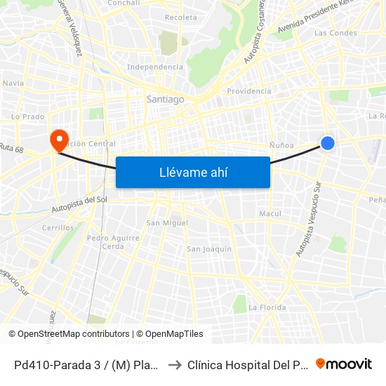 Pd410-Parada 3 / (M) Plaza Egaña to Clínica Hospital Del Profesor map