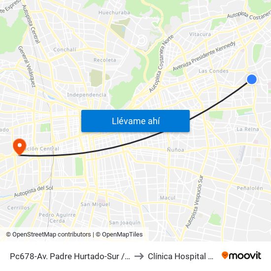 Pc678-Av. Padre Hurtado-Sur / Esq. Río Guadiana to Clínica Hospital Del Profesor map
