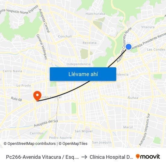 Pc266-Avenida Vitacura / Esq. Nueva Costanera to Clínica Hospital Del Profesor map