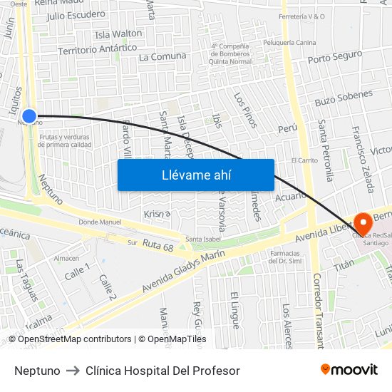 Neptuno to Clínica Hospital Del Profesor map