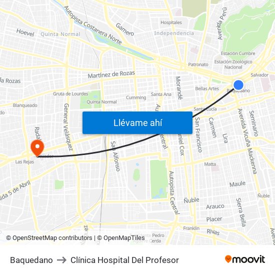 Baquedano to Clínica Hospital Del Profesor map