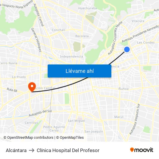 Alcántara to Clínica Hospital Del Profesor map