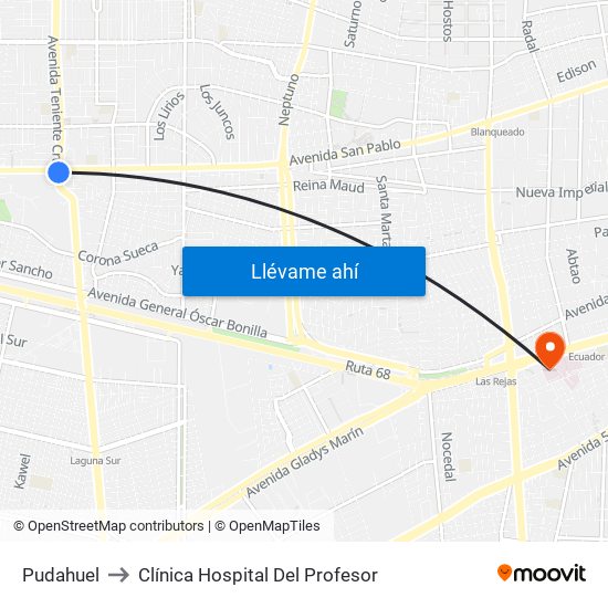 Pudahuel to Clínica Hospital Del Profesor map