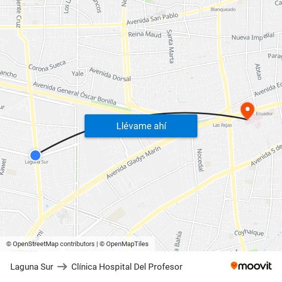 Laguna Sur to Clínica Hospital Del Profesor map