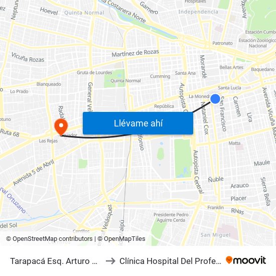 Tarapacá Esq. Arturo Prat to Clínica Hospital Del Profesor map