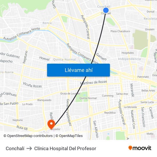 Conchalí to Clínica Hospital Del Profesor map