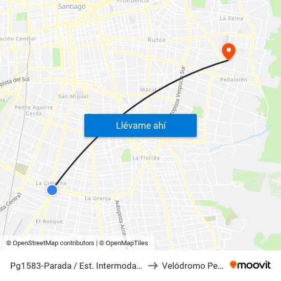 Pg1583-Parada / Est. Intermodal La Cisterna to Velódromo Peñalolén​ map