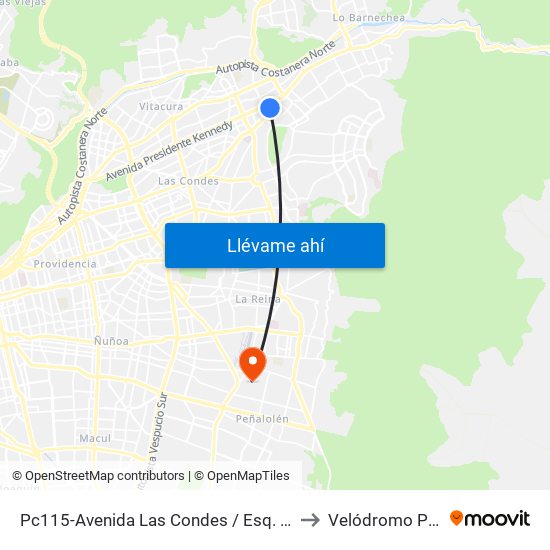 Pc115-Avenida Las Condes / Esq. Psje. Las Condes to Velódromo Peñalolén​ map