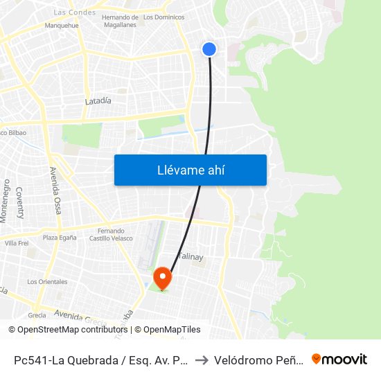 Pc541-La Quebrada / Esq. Av. Paul Harris to Velódromo Peñalolén​ map