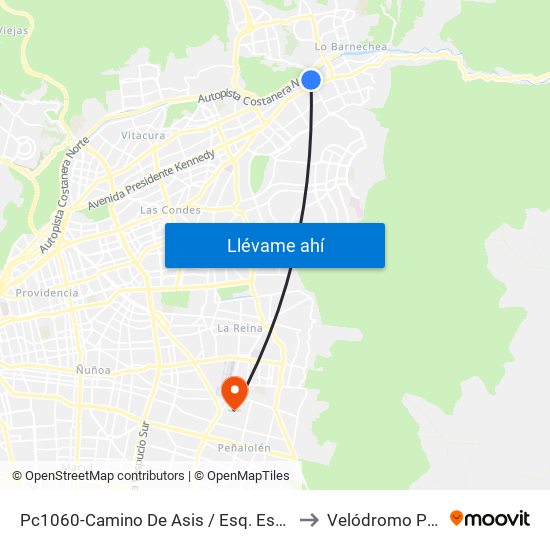 Pc1060-Camino De Asis / Esq. Escrivá De Balaguer to Velódromo Peñalolén​ map