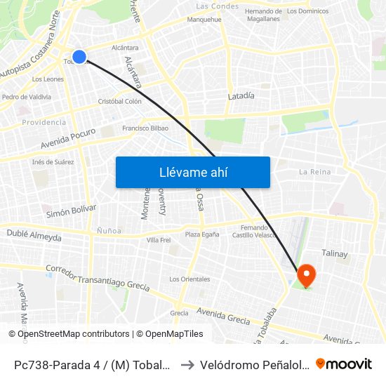 Pc738-Parada 4 / (M) Tobalaba to Velódromo Peñalolén​ map