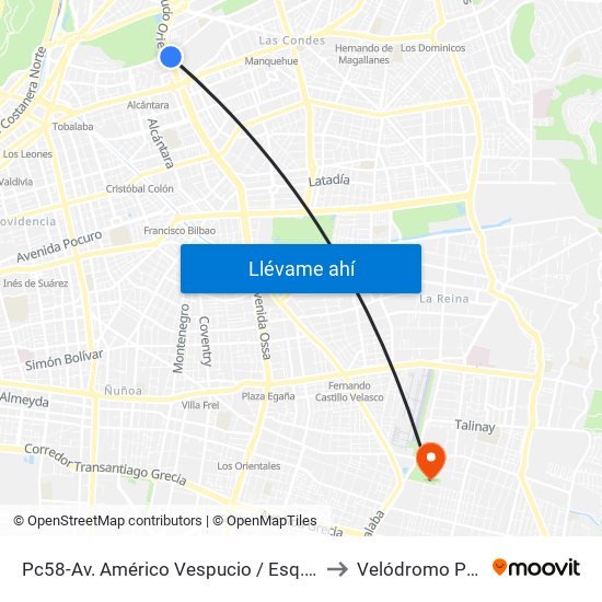 Pc58-Av. Américo Vespucio / Esq. Av. Pdte. Riesco to Velódromo Peñalolén​ map