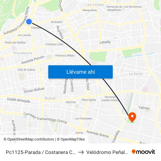 Pc1125-Parada / Costanera Center to Velódromo Peñalolén​ map