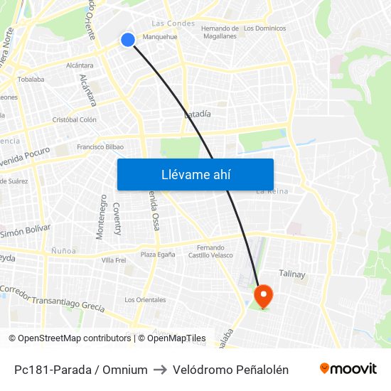 Pc181-Parada / Omnium to Velódromo Peñalolén​ map