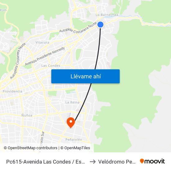 Pc615-Avenida Las Condes / Esq. La Cabaña to Velódromo Peñalolén​ map