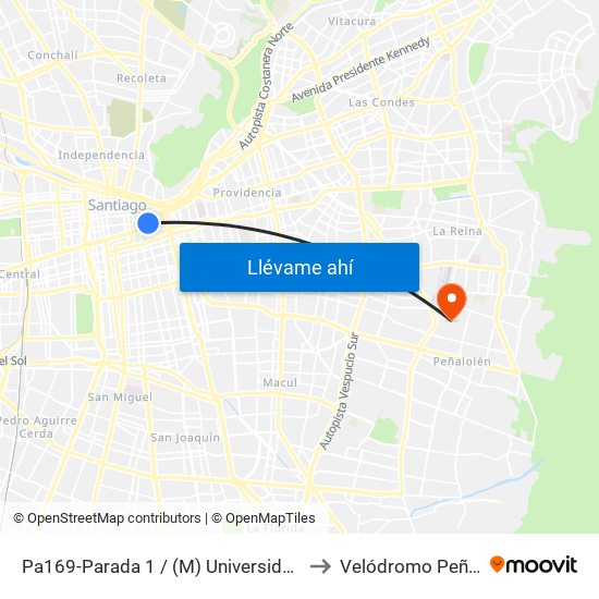 Pa169-Parada 1 / (M) Universidad Católica to Velódromo Peñalolén​ map