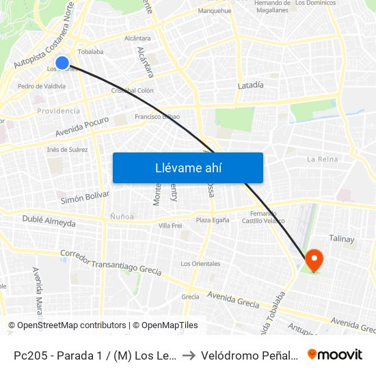 Pc205 - Parada 1 / (M) Los Leones to Velódromo Peñalolén​ map