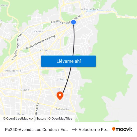 Pc240-Avenida Las Condes / Esq. Pamplona to Velódromo Peñalolén​ map