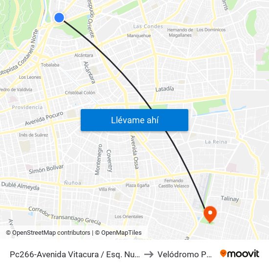 Pc266-Avenida Vitacura / Esq. Nueva Costanera to Velódromo Peñalolén​ map