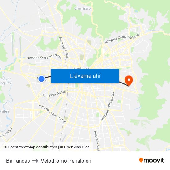 Barrancas to Velódromo Peñalolén​ map