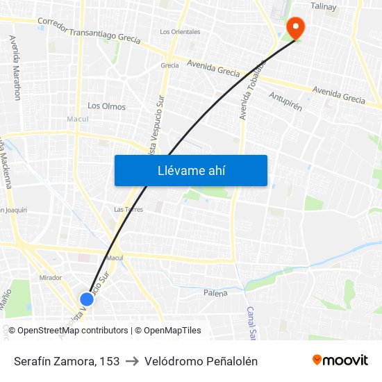 Serafín Zamora, 153 to Velódromo Peñalolén​ map