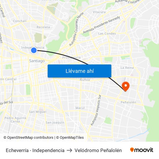 Echeverría - Independencia to Velódromo Peñalolén​ map