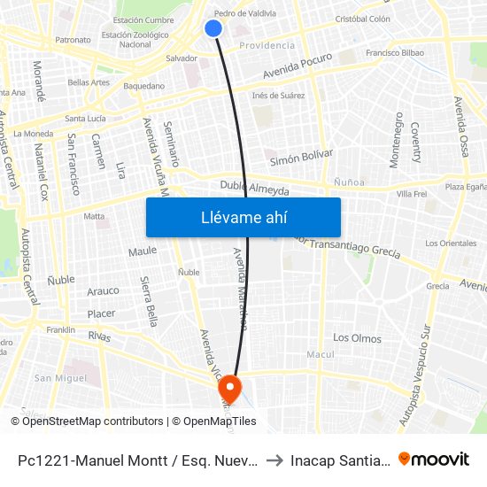 Pc1221-Manuel Montt / Esq. Nueva Providencia to Inacap Santiago Sur map