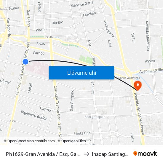 Ph1629-Gran Avenida / Esq. Gambetta to Inacap Santiago Sur map