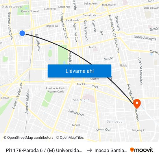 Pi1178-Parada 6 / (M) Universidad De Santiago to Inacap Santiago Sur map