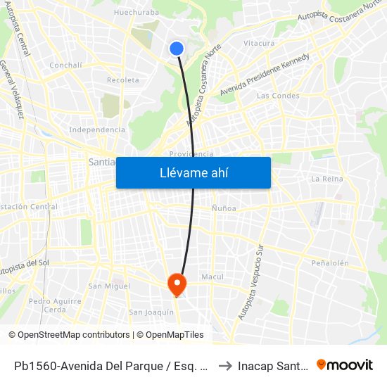 Pb1560-Avenida Del Parque / Esq. Avenida Del Cóndor to Inacap Santiago Sur map