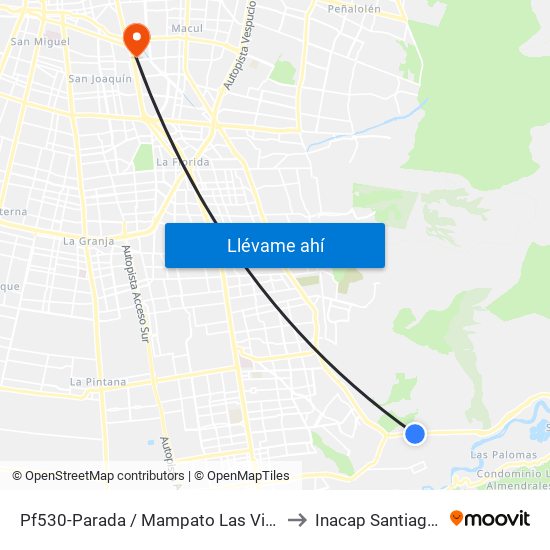 Pf530-Parada / Mampato Las Viscachas to Inacap Santiago Sur map