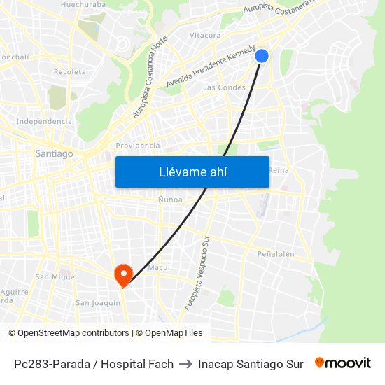 Pc283-Parada / Hospital Fach to Inacap Santiago Sur map