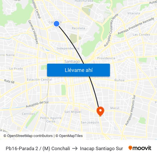 Pb16-Parada 2 / (M) Conchalí to Inacap Santiago Sur map