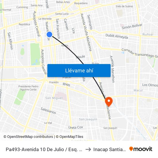 Pa493-Avenida 10 De Julio / Esq. Nataniel Cox to Inacap Santiago Sur map