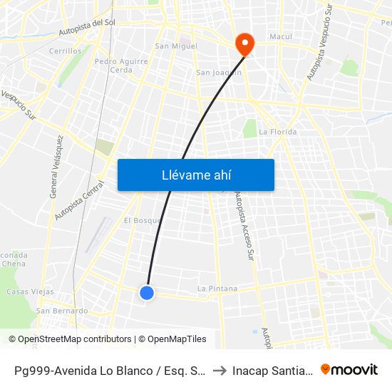 Pg999-Avenida Lo Blanco / Esq. San Francisco to Inacap Santiago Sur map