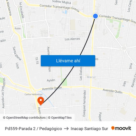 Pd559-Parada 2 / Pedagógico to Inacap Santiago Sur map