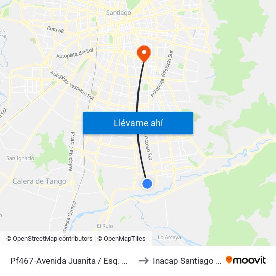 Pf467-Avenida Juanita / Esq. Weber to Inacap Santiago Sur map