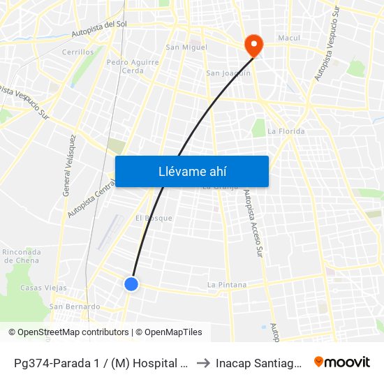 Pg374-Parada 1 / (M) Hospital El Pino to Inacap Santiago Sur map