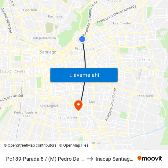 Pc189-Parada 8 / (M) Pedro De Valdivia to Inacap Santiago Sur map