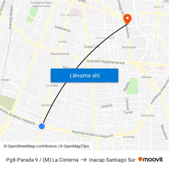 Pg8-Parada 9 / (M) La Cisterna to Inacap Santiago Sur map