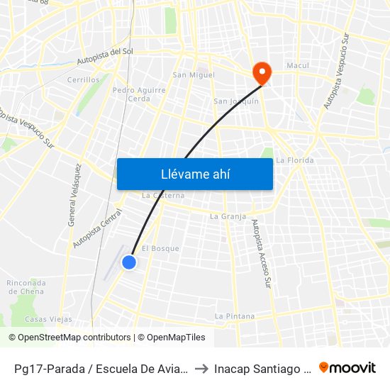 Pg17-Parada / Escuela De Aviación to Inacap Santiago Sur map