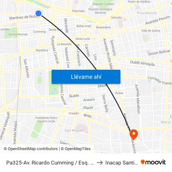 Pa325-Av. Ricardo Cumming / Esq. Avenida Mapocho to Inacap Santiago Sur map