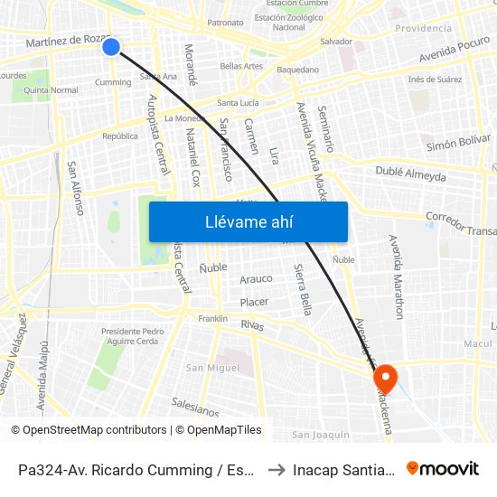 Pa324-Av. Ricardo Cumming / Esq. San Pablo to Inacap Santiago Sur map