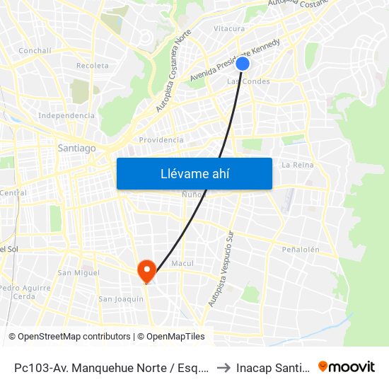 Pc103-Av. Manquehue Norte / Esq. Av. Pdte. Riesco to Inacap Santiago Sur map