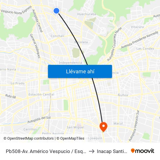 Pb508-Av. Américo Vespucio / Esq. Pedro Fontova to Inacap Santiago Sur map