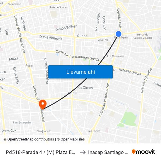 Pd518-Parada 4 / (M) Plaza Egaña to Inacap Santiago Sur map